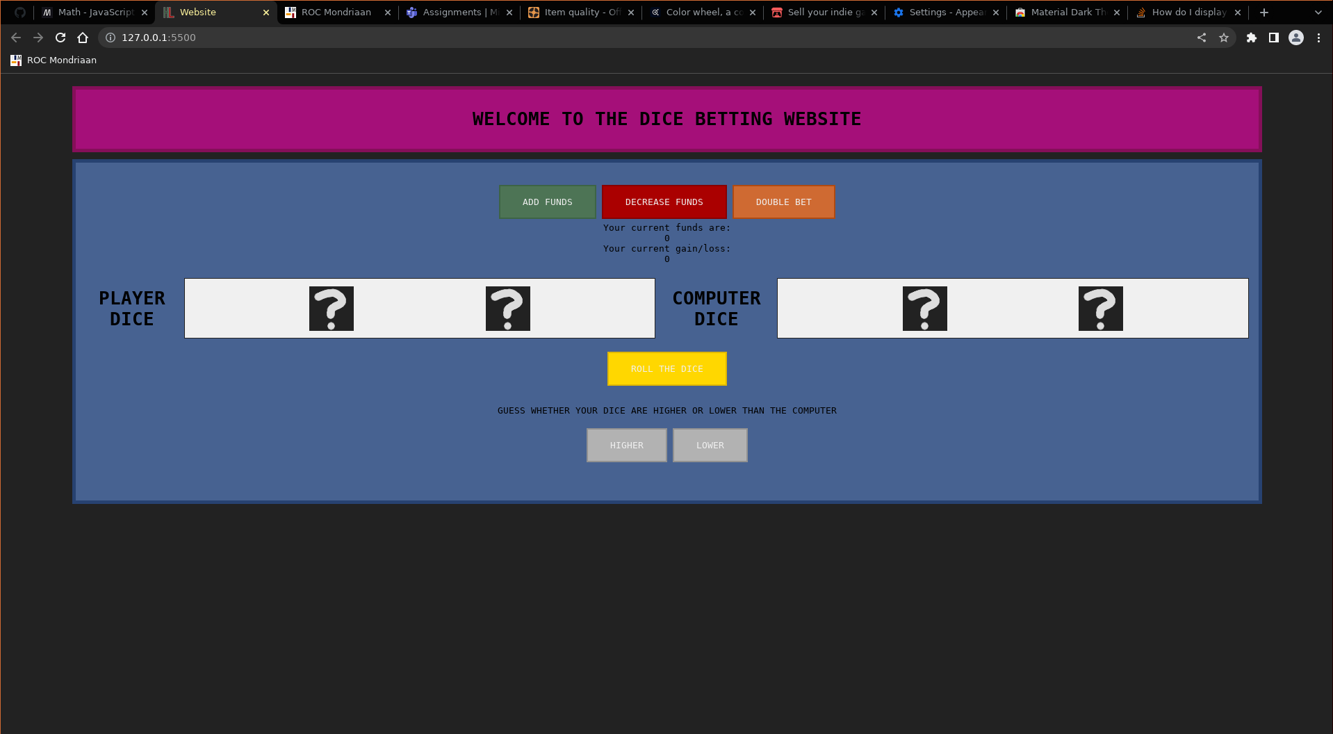 screenshot of the game higher-lower